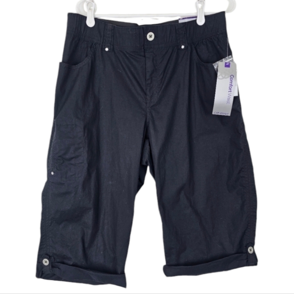 NWT Catherines Comfort Elastic Waist Capri Pants Black Size 0X 14/16W